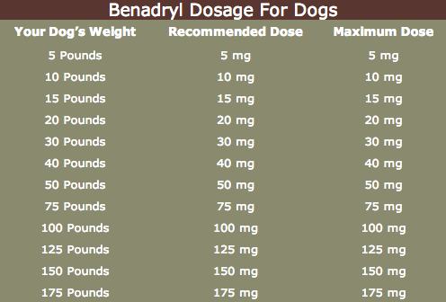 Benadryl Dosage For Dogs Chart